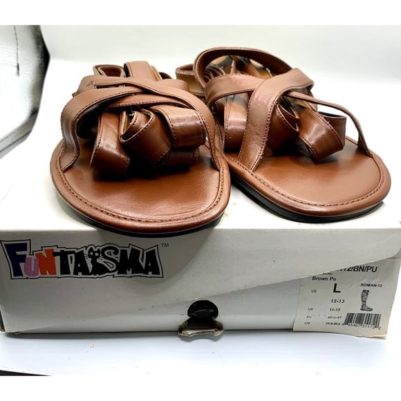 Roman Biblical Brown Lace Up Sandals M 12 W 14 Cosplay Festival Costume Shoes - Picture 9 of 9